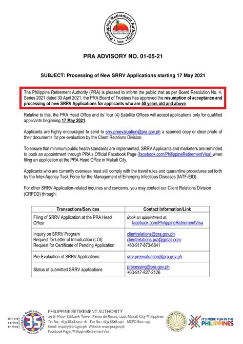 srrv visa requirements|PRA .